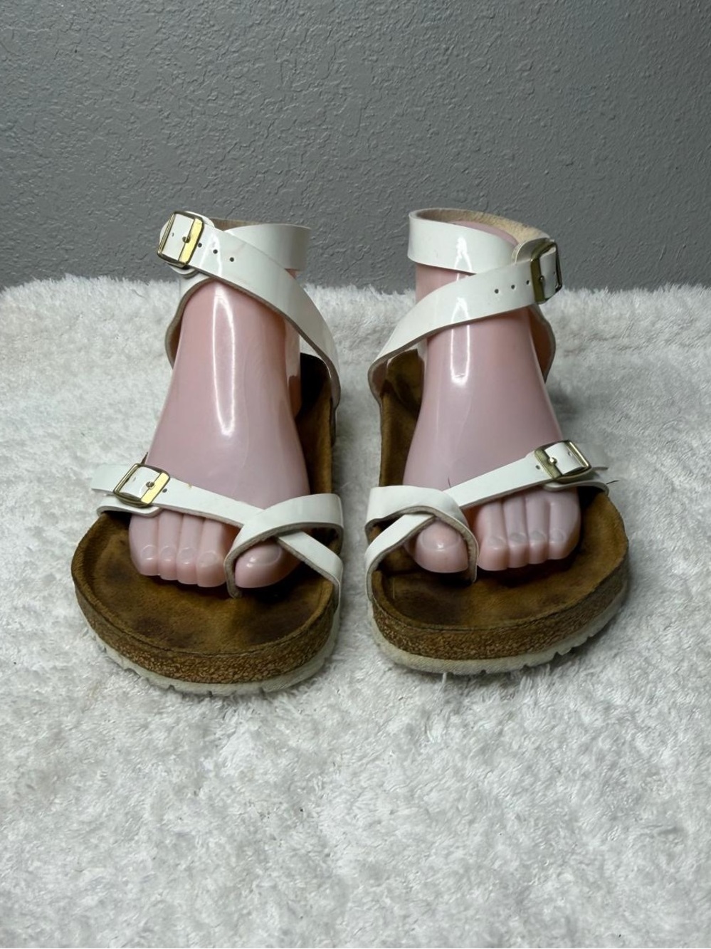 Birkenstock Yara White Patent Birko-Flor Ankle Wrap Sandals Size 40 US 9 regular - Picture 2 of 9